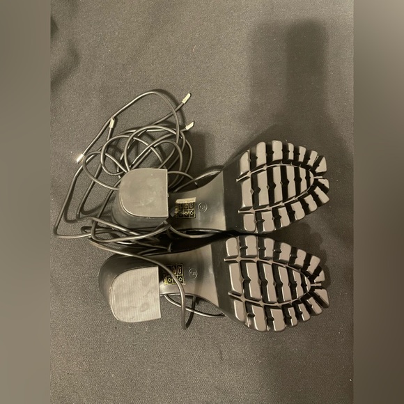 Public Desire Certified Black Chunky Platform Lace Up Heels - Picture 5 of 7